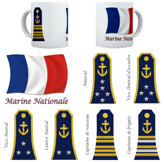 French Navy Marine Nationale Rank Mugs